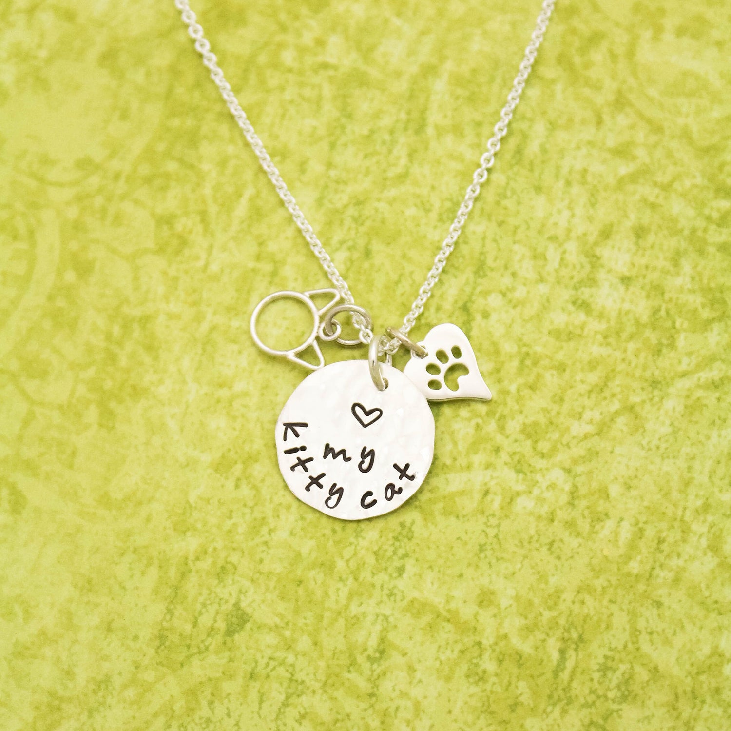 Love my Kitty Cat Necklace, Cat Lovers Necklace, Cat Paw Print Gift, Cat Jewelry, Paw Print Jewelry, Cat Lady Gift, Kitty Cat Lover Gift