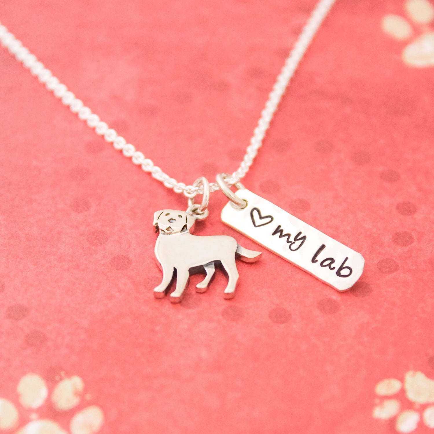 LOVE my LAB Necklace, Sterling Silver Labrador Dog Necklace, Lab Lover Gift, New Pet Gift, Labrador Retriever Jewelry, Hand Stamped Lab Gift