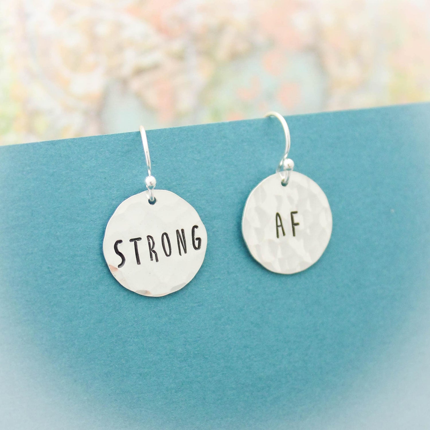 Strong AF Earrings in Sterling Silver, Motivational Inspirational Jewelry, Gifts for Her, Strong As Fuck Jewelry, Curse Word Jewelry Gift