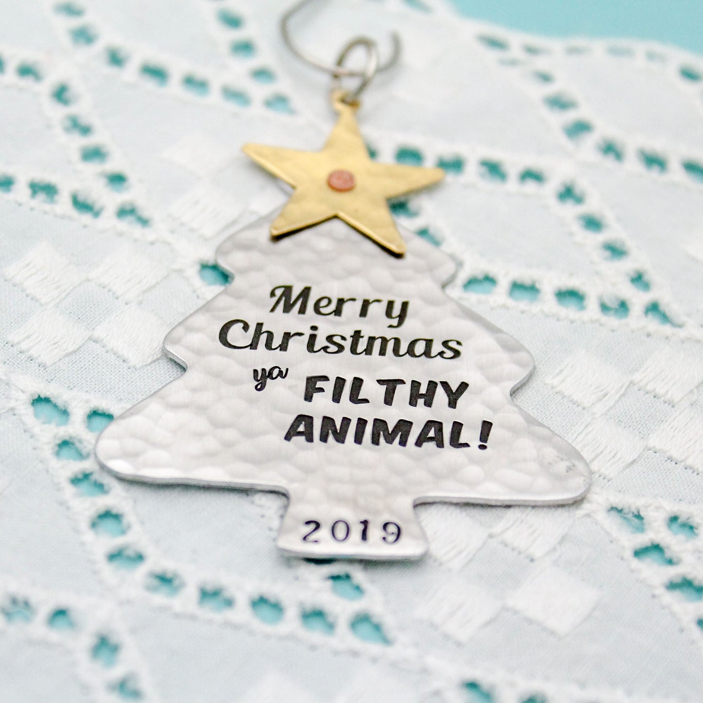 Merry Christmas Ya Filthy Animal Ornament, Home Alone Ornament, Christmas Tree Ornament in Aluminum, Unique Christmas Tree Ornament Gift