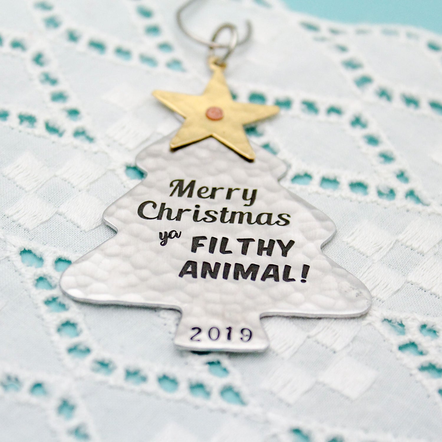 Merry Christmas Ya Filthy Animal Ornament, Home Alone Ornament, Christmas Tree Ornament in Aluminum, Unique Christmas Tree Ornament Gift
