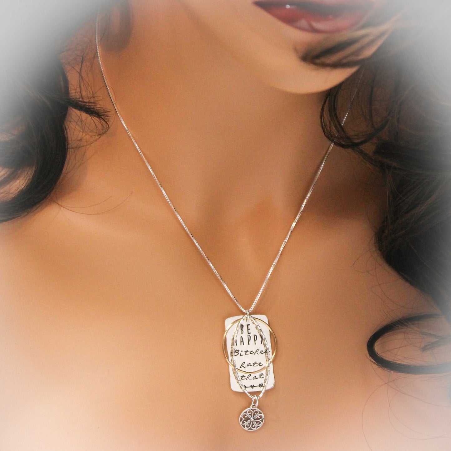 Be Happy Bitches Hate That Necklace, Sterling Silver Hand Stamped Jewelry, Custom Motivational Inspirational Gift for Her, Be Happy Gift