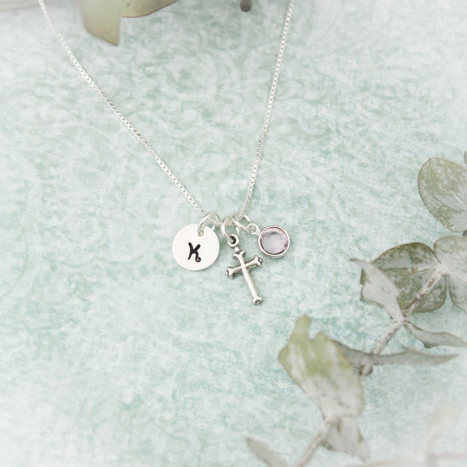 Cross Charm Necklace, Confirmation Cross Necklace, First Communion Cross Necklace, Personalized Hand Stamped Jewelry