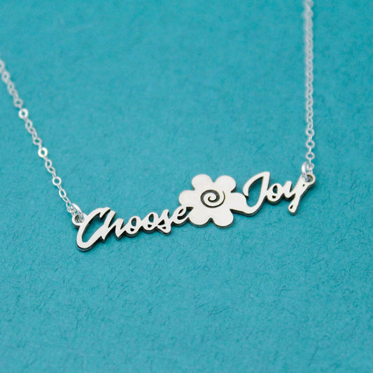 Choose Joy Necklace, Choose Joy Flower Necklace, Sterling Silver Choose Joy Jewelry, Unique Choose Joy Gift, Positive Jewelry, Be Happy