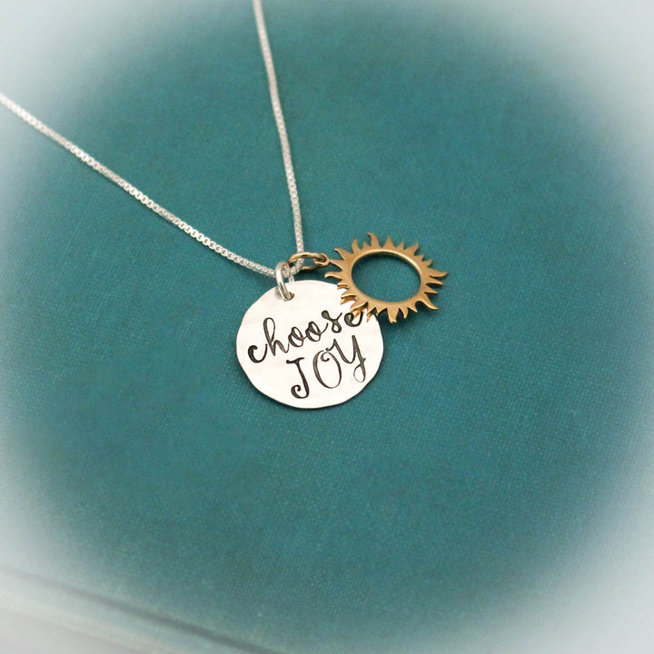 Choose JOY Necklace, Sun Jewelry, Choose JOY Jewelry, Mother Necklace, Gifts for Her, Personalized Hand Stamped Jewelry, Positive Jewelry