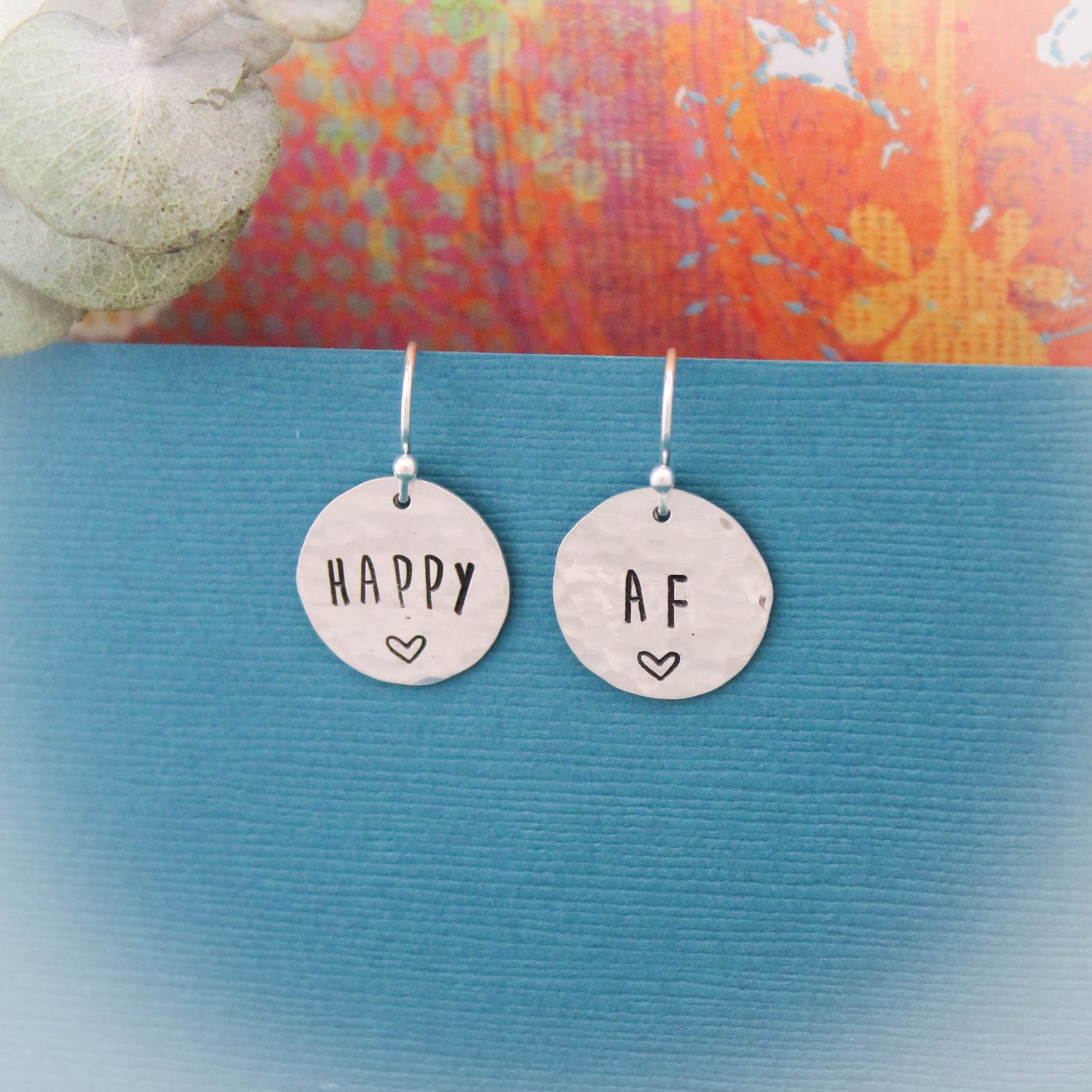 Happy AF Earrings in Sterling Silver, Motivational Inspirational Jewelry, Gifts for Her, Happy As Fuck Jewelry, Curse Word Jewelry Gift