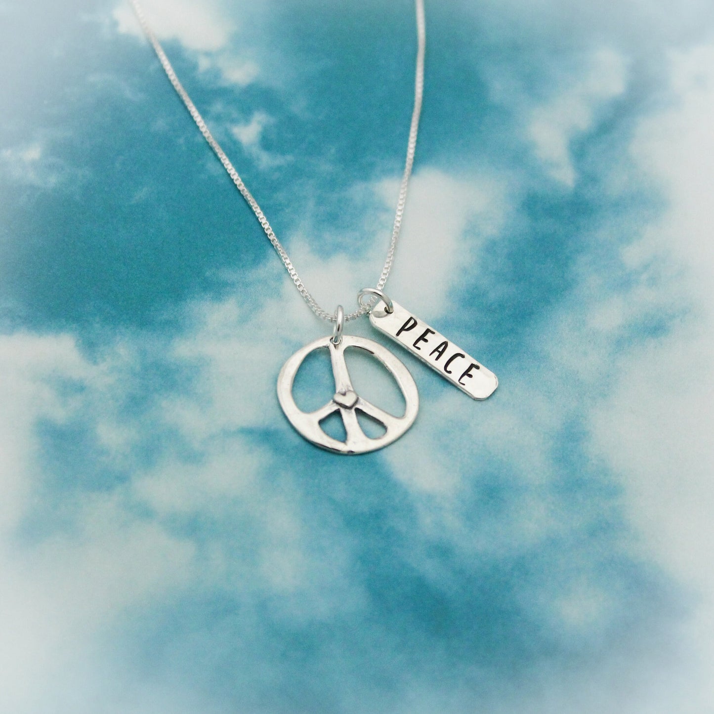 Peace Heart Necklace, Sterling Silver Peace + Love Necklace, Peace Sign Gift, Peace Love Jewelry, Birthday Jewelry Set, Peace Necklace Gift