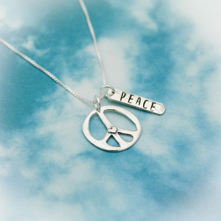 Peace Heart Necklace, Sterling Silver Peace + Love Necklace, Peace Sign Gift, Peace Love Jewelry, Birthday Jewelry Set, Peace Necklace Gift