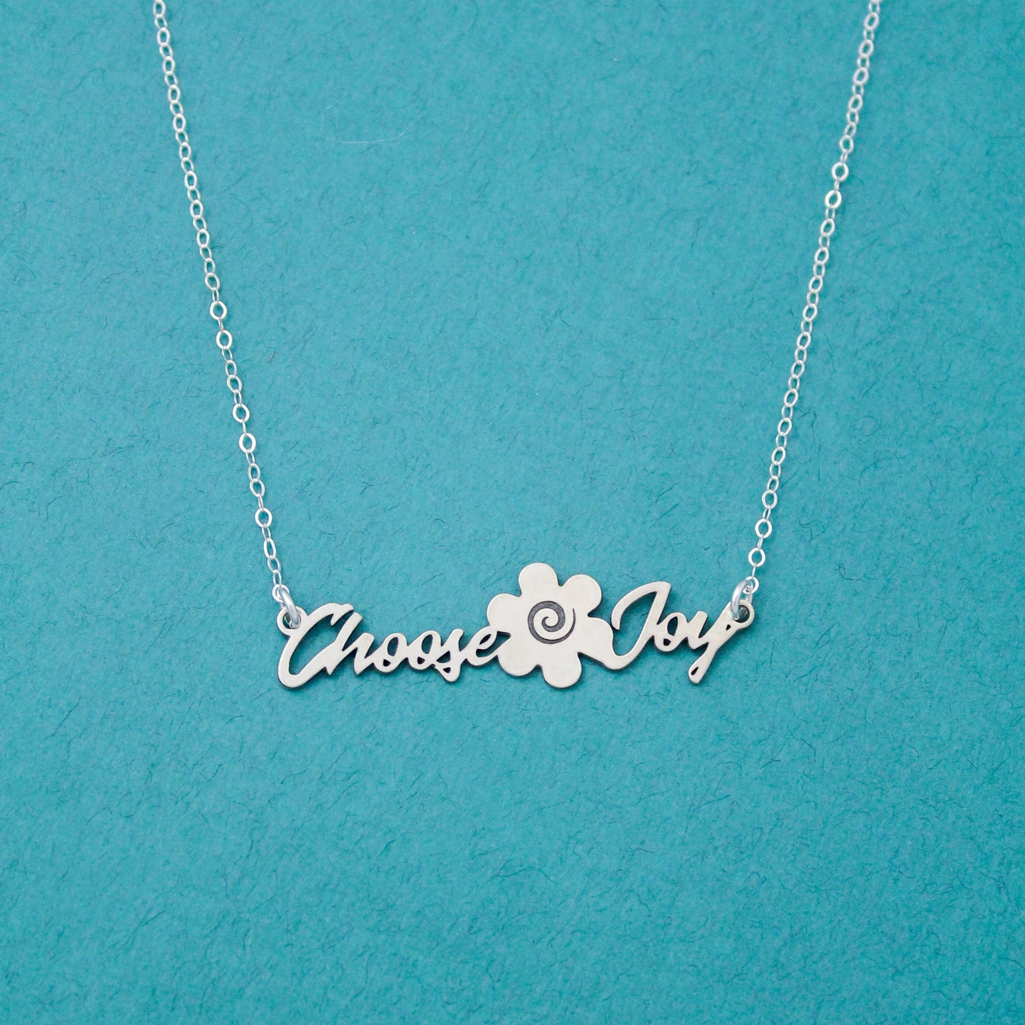 Choose Joy Necklace, Choose Joy Flower Necklace, Sterling Silver Choose Joy Jewelry, Unique Choose Joy Gift, Positive Jewelry, Be Happy
