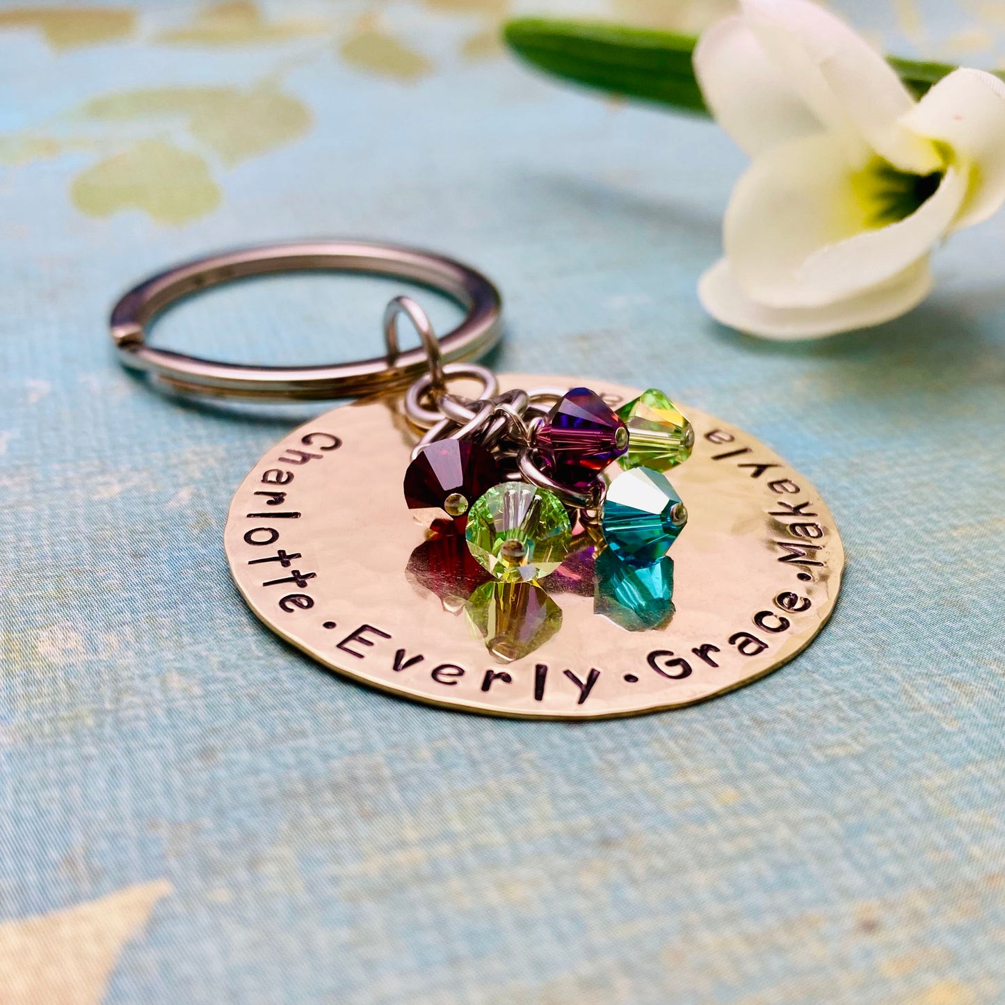 Family Key Chain with Birthstones, Personalized
