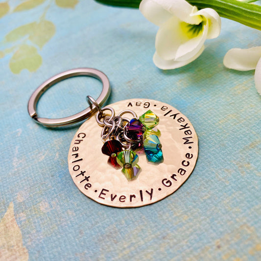 Family Key Chain with Birthstones, Personalized
