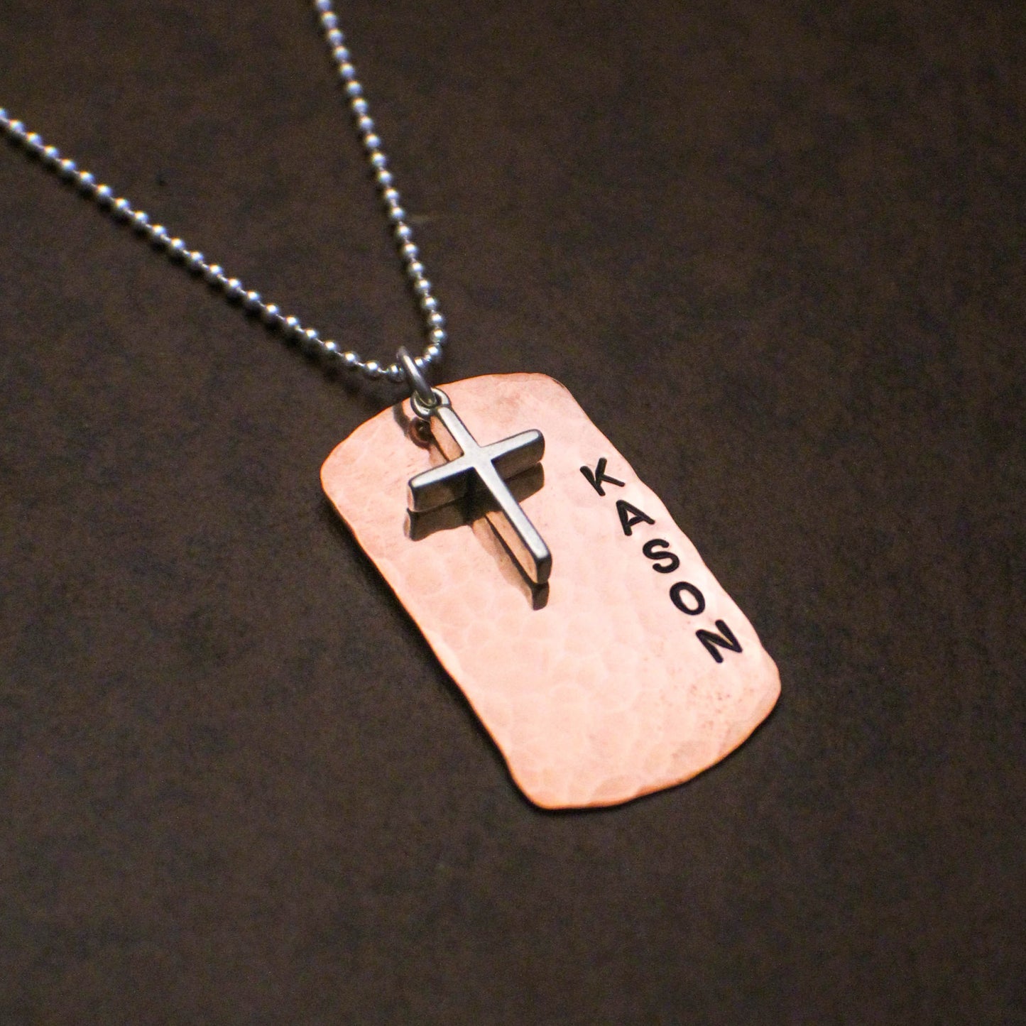 Boys Cross Necklace, Boys Confirmation or First Communion Gift, Copper Dog Tag Cross Necklace for Boys,  Hand Stamped and Personalized