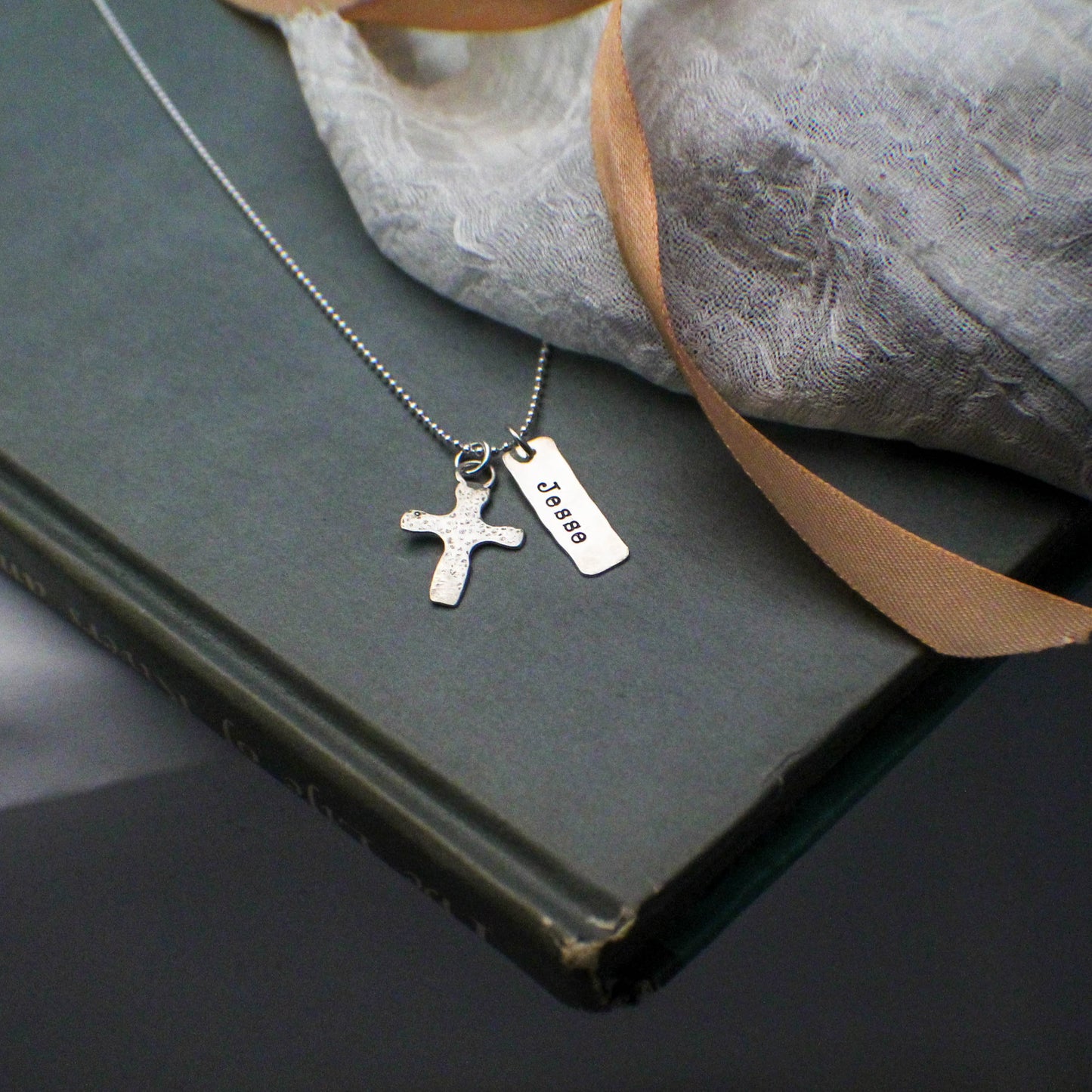 Personalized Boys Cross Necklace, Boys Confirmation or First Communion Gift, Hammered Silver Cross with Name Necklace for Boys, Hand Stamped