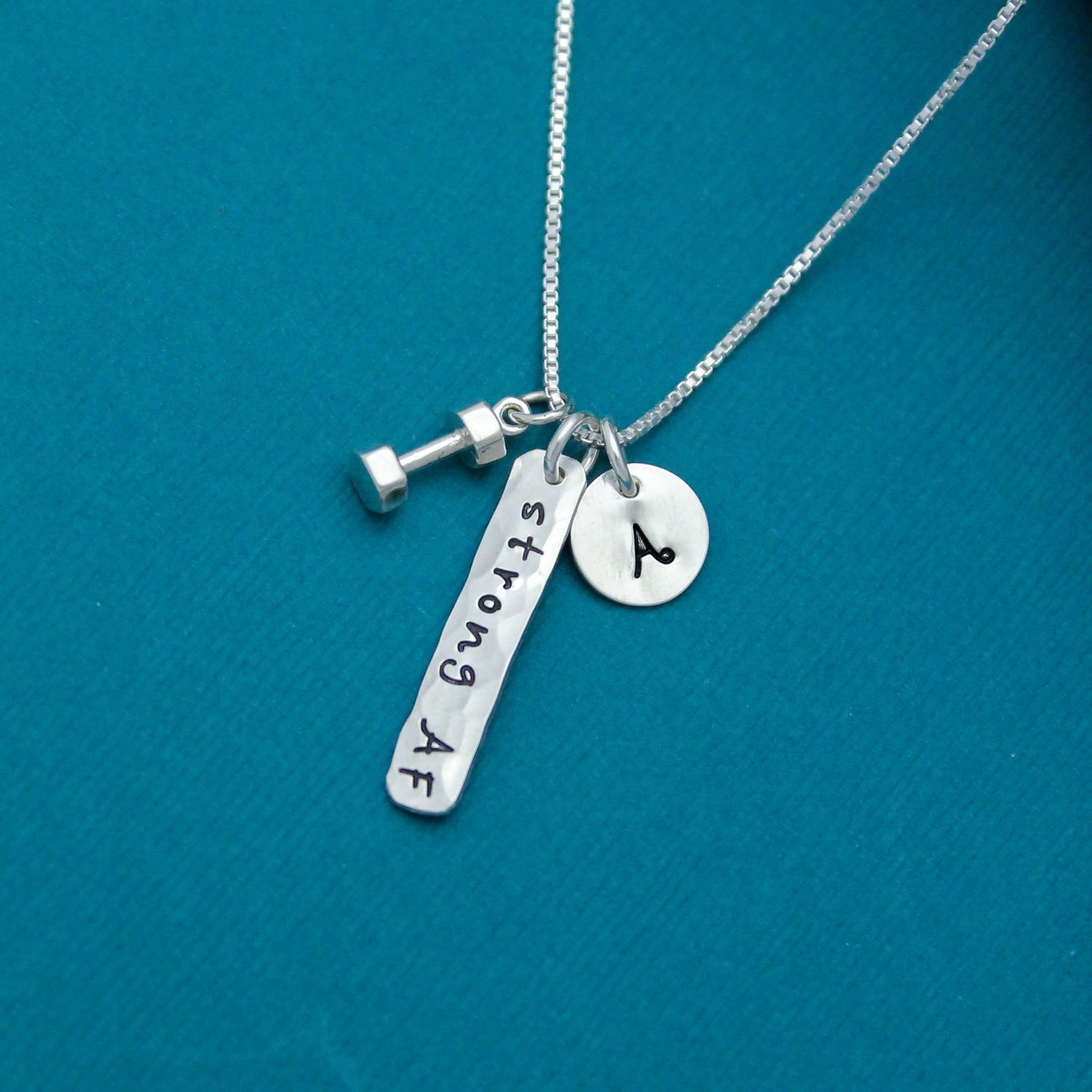 Strong AF Necklace in Sterling Silver with Initial, Motivational Inspirational Jewelry, Strong As Fuck Jewelry, Curse Word Jewelry Gift