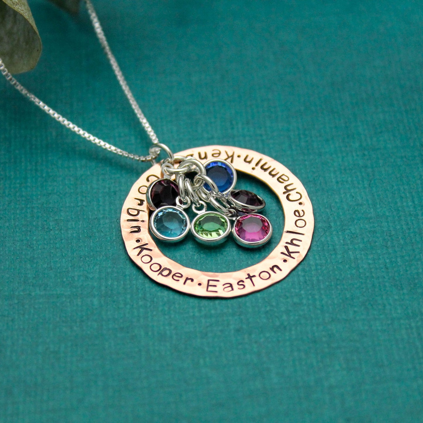Personalized Mother Necklace, Copper Washer Mommy Necklace with Birthstones, Birthstone Jewelry, Mother's Day Gift, Hand Stamped Jewelry