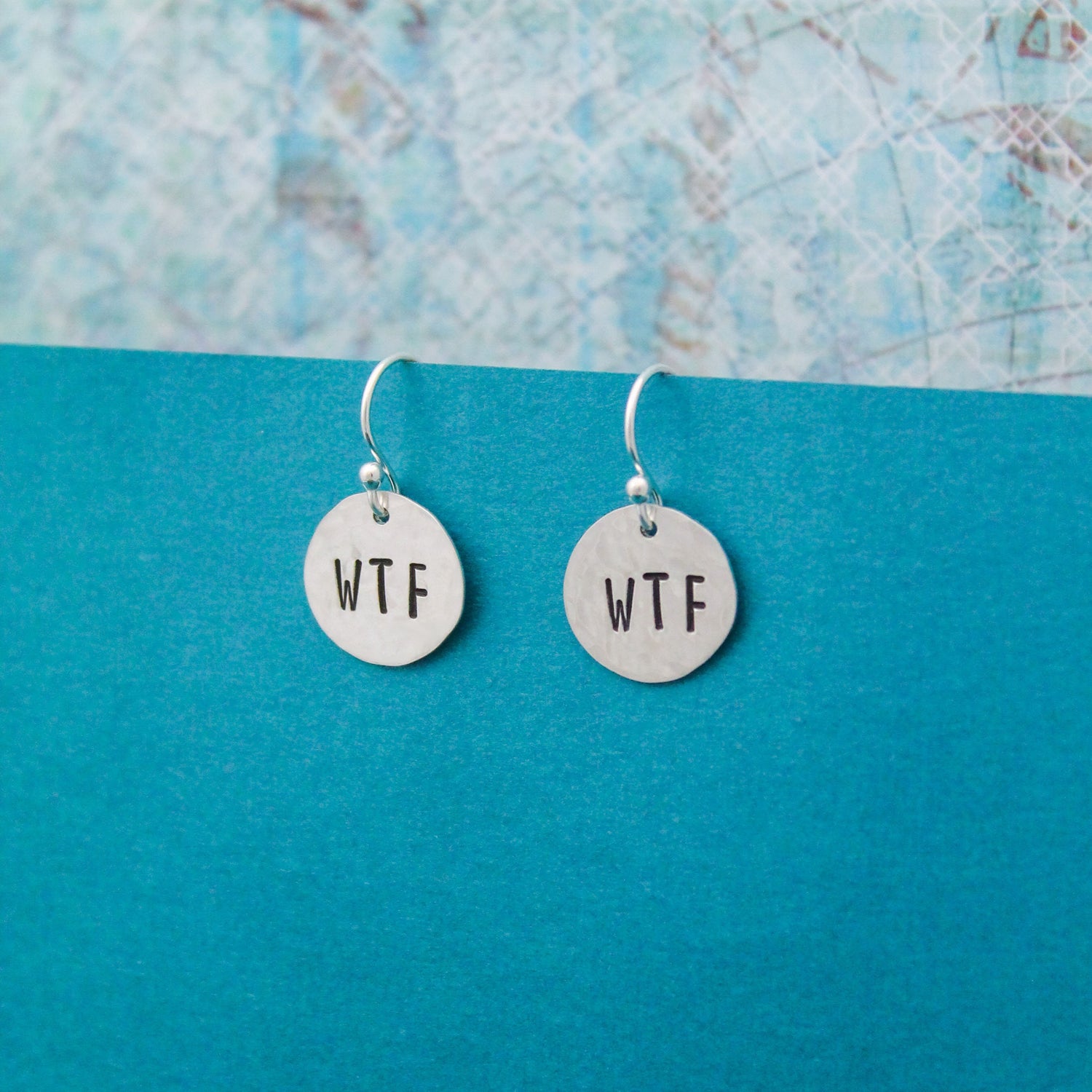 WTF Sterling Silver Earrings, What the Fuck Jewelry, Hand Stamped Personalized Earrings, Explicit Curse Word Jewelry WTF Cute Gift for Her