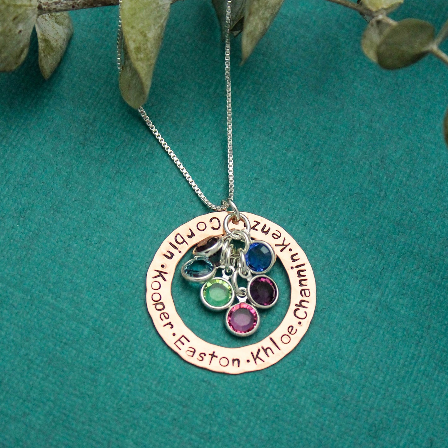 Personalized Mother Necklace, Copper Washer Mommy Necklace with Birthstones, Birthstone Jewelry, Mother's Day Gift, Hand Stamped Jewelry