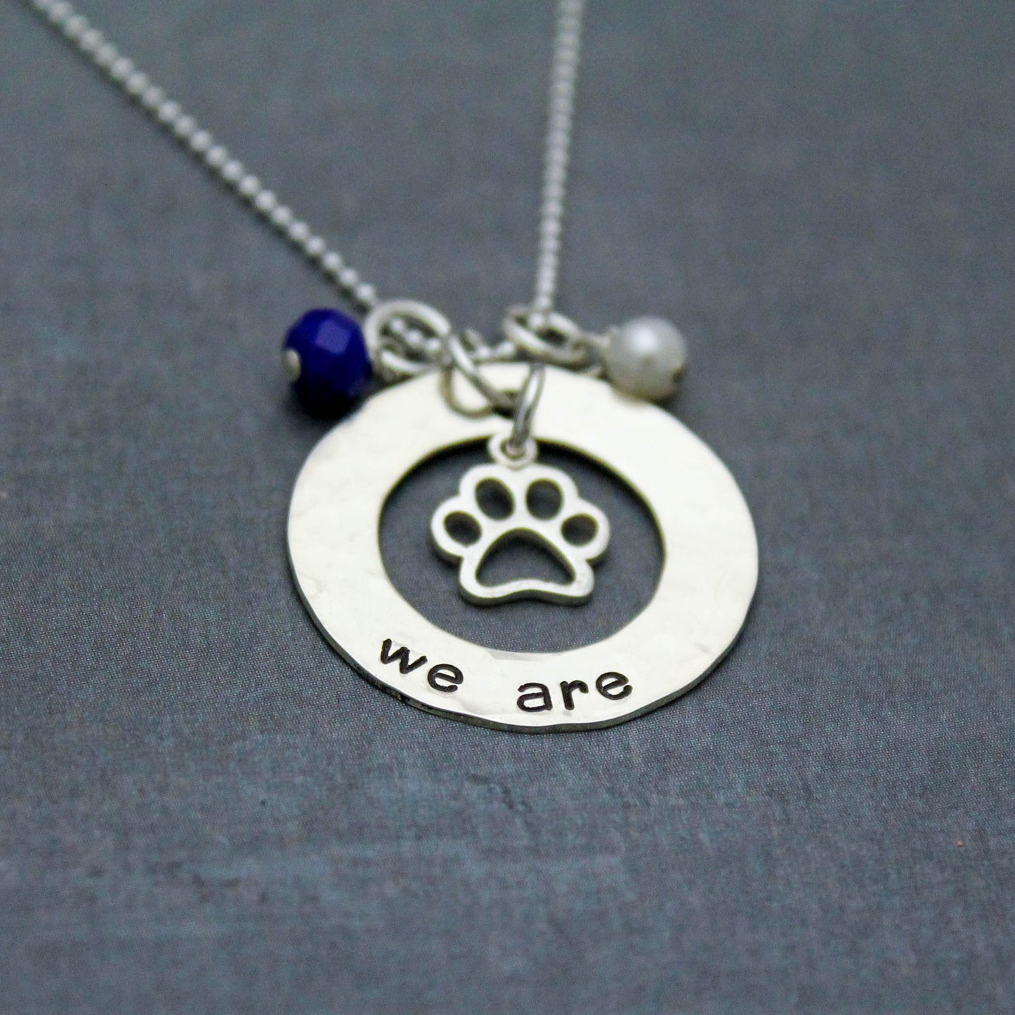 We Are Necklace, Penn State Necklace, Nittany Lions Gift, PSU Grad Gift, Graduation Gift for Penn State, Hand Stamped Jewelry, Silver Washer