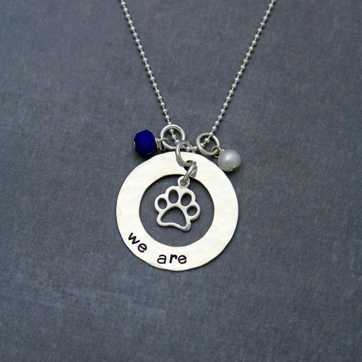We Are Necklace, Penn State Necklace, Nittany Lions Gift, PSU Grad Gift, Graduation Gift for Penn State, Hand Stamped Jewelry, Silver Washer