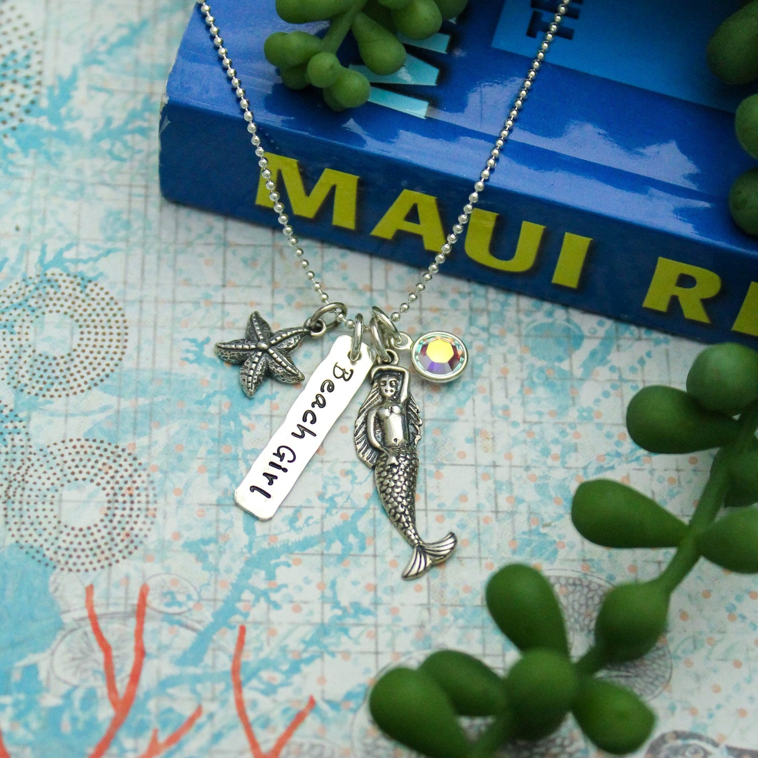 Beach Girl Necklace, Mermaid Necklace, Beach Girl Jewelry, Mermaid Jewelry, Beach Necklace, Vacation Cruise Sterling Silver Hand Stamped