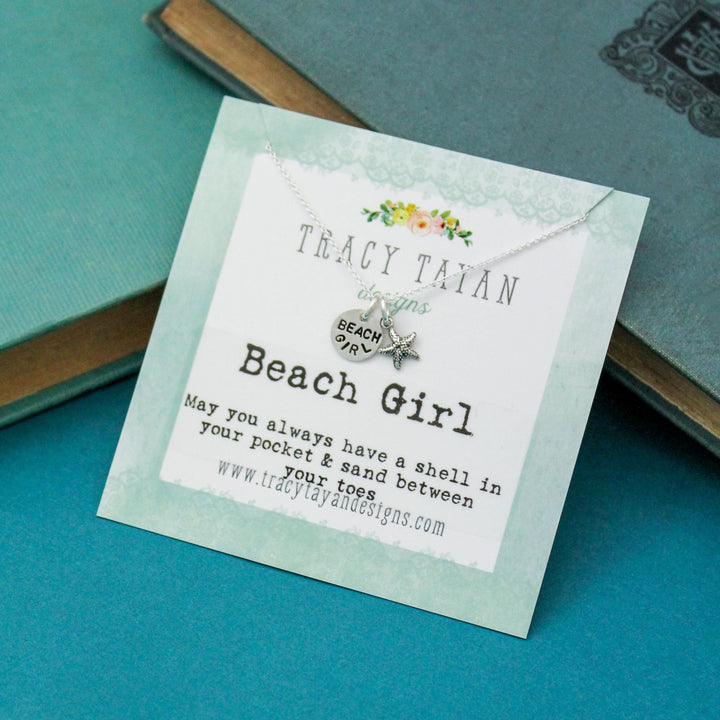 Beach Girl Necklace Personalized Sterling Silver, Hand Stamped Jewelry Gift, Beach Girl Jewelry, Beach Girl Starfish Box Gift, Hand-Stamped
