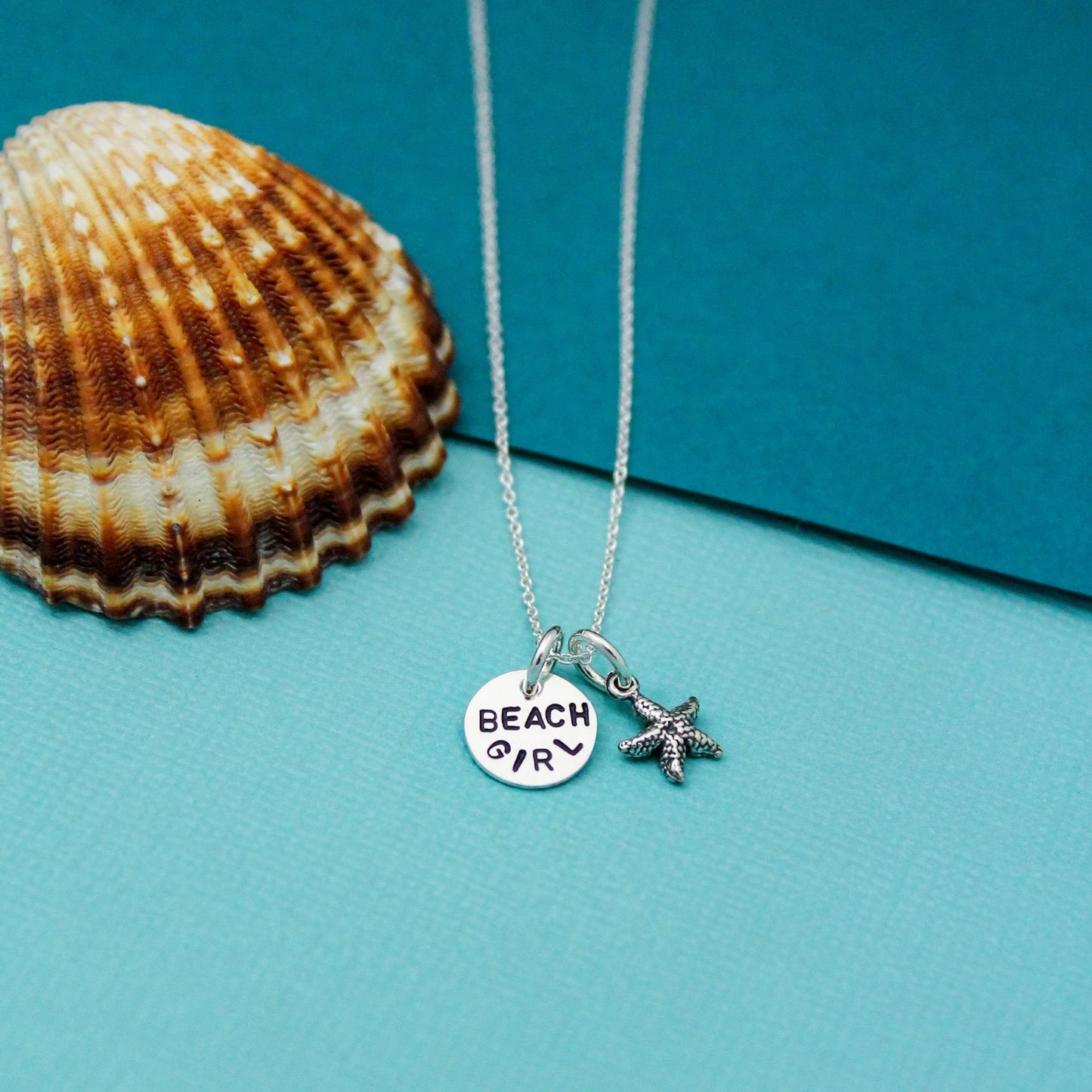 Beach Girl Necklace Personalized Sterling Silver, Hand Stamped Jewelry Gift, Beach Girl Jewelry, Beach Girl Starfish Box Gift, Hand-Stamped