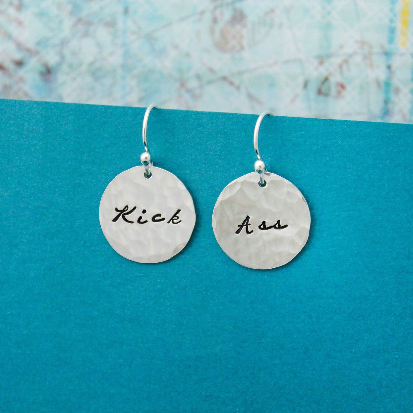 Kick Ass Earrings in Sterling Silver, Motivational Inspirational Jewelry, Gift for Her, Curse Word Jewelry, Kick Ass Gift, Punk Rock Jewelry