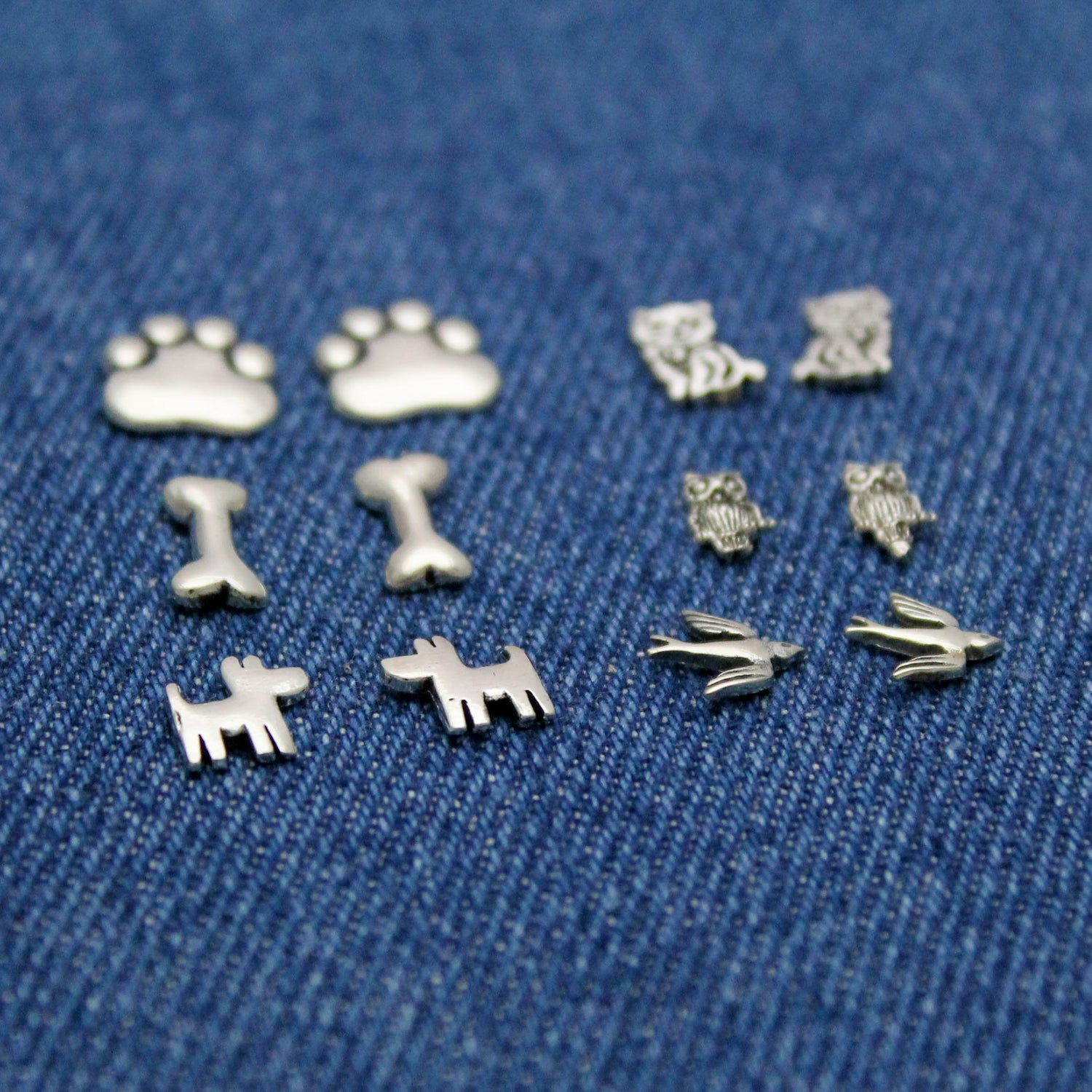 Cute Dog, Cat, & Bird Studs in Sterling Silver Puppy, Dog Paw Print, Dog Bone, Owl, Kitty Cat and Dove Bird, Tiny Minimalist Stud Earrings