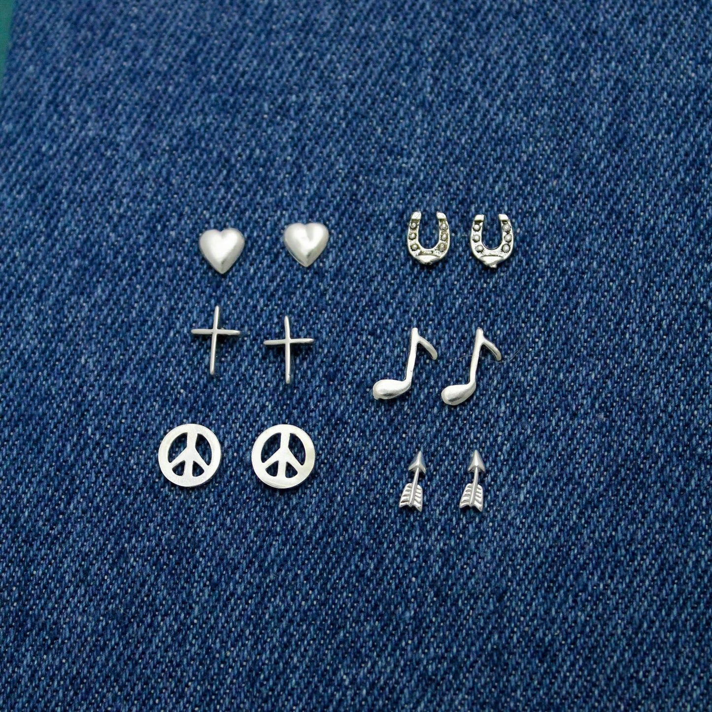 Cute Studs in Sterling Silver Hearts, Horse Shoes, Peace, Music Notes, Cross and Arrows, Minimalist Silver Stud Earrings, Cute Gift for Her