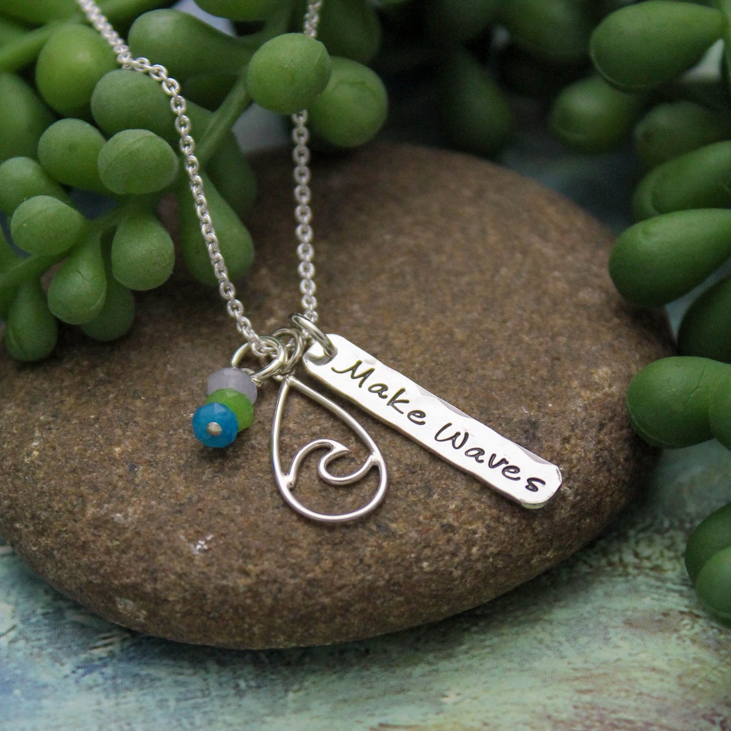 Make Waves Necklace, Ocean Teardrop Wave Charm Necklace, Surfer Girl Necklace, Cute Surfer Jewelry, Gifts for Her, Cruise Vacation Jewelry