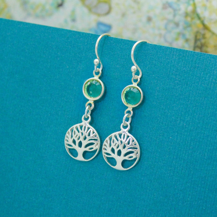 Birthstone Tree of Life Charm Earrings, Family Tree Earrings, Sterling Silver Earrings, August Birthstone Earrings, Birthday Gifts for Her