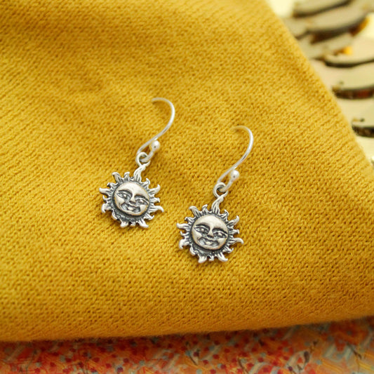Cute Sun Earrings, Sterling Silver Shore Earrings, Sun Jewelry, Sterling Silver Beach Sunshine Earrings, Gifts for Her, Sunny Celestial