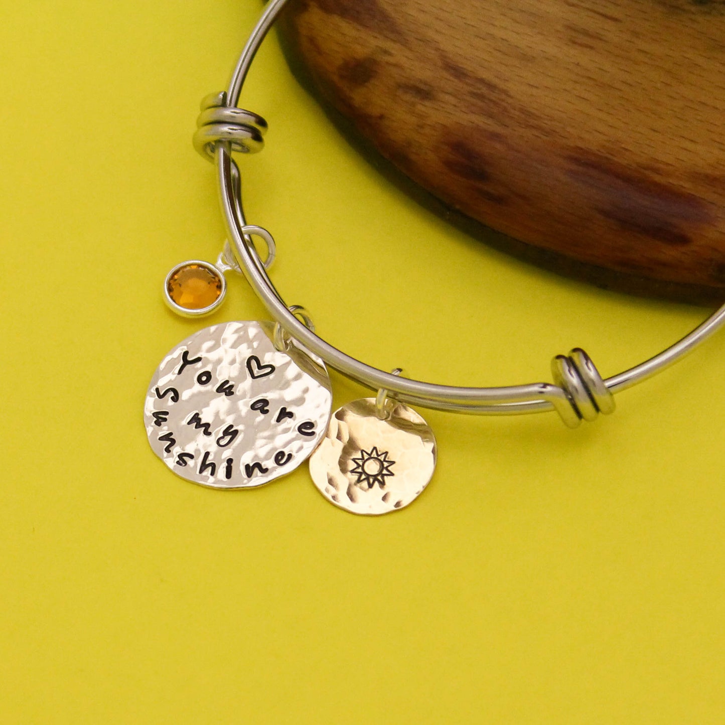 You Are My Sunshine Bangle Bracelet, Sun Jewelry, Mother Bracelet, Grandmother Bracelet, Gifts for Her, Personalized Hand Stamped Jewelry