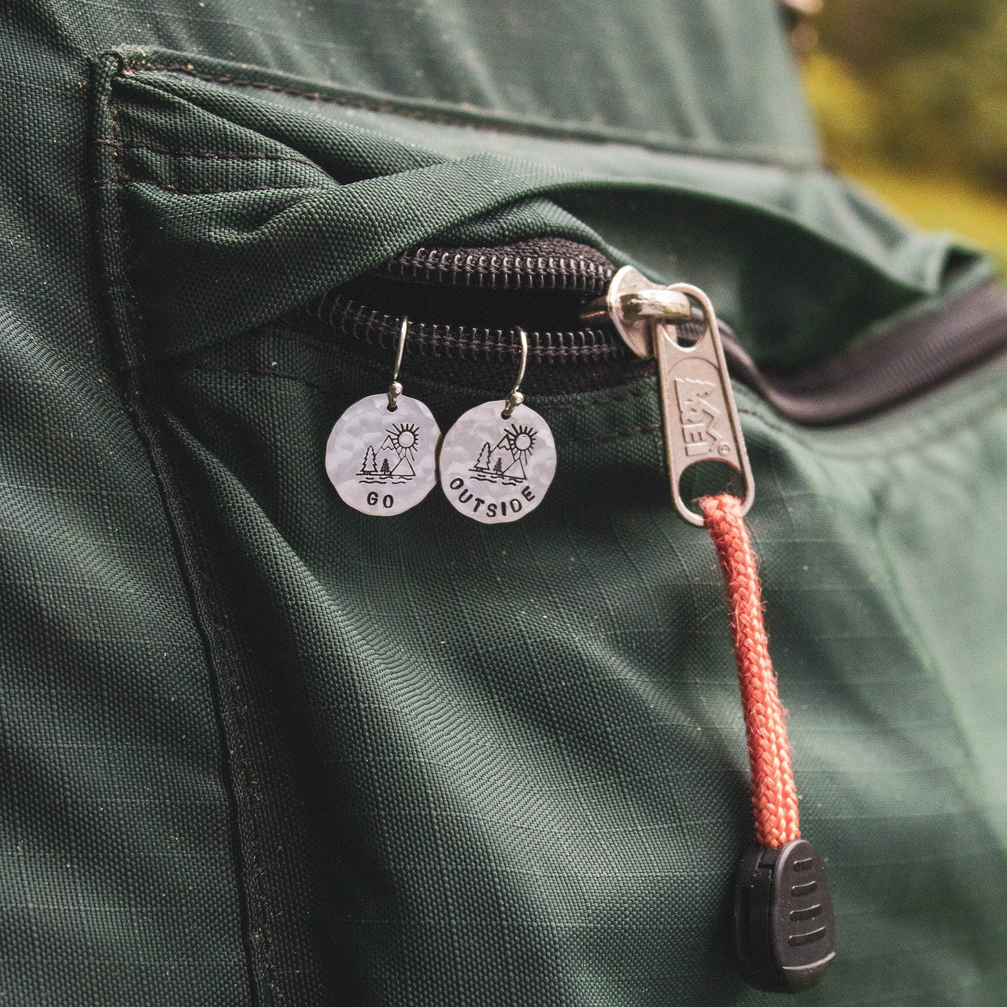 GO OUTSIDE Sterling Silver Earrings, Mountain Hiker Jewelry, Hand Stamped Personalized Earrings, Happy Camper Jewelry Camping Gift for Her