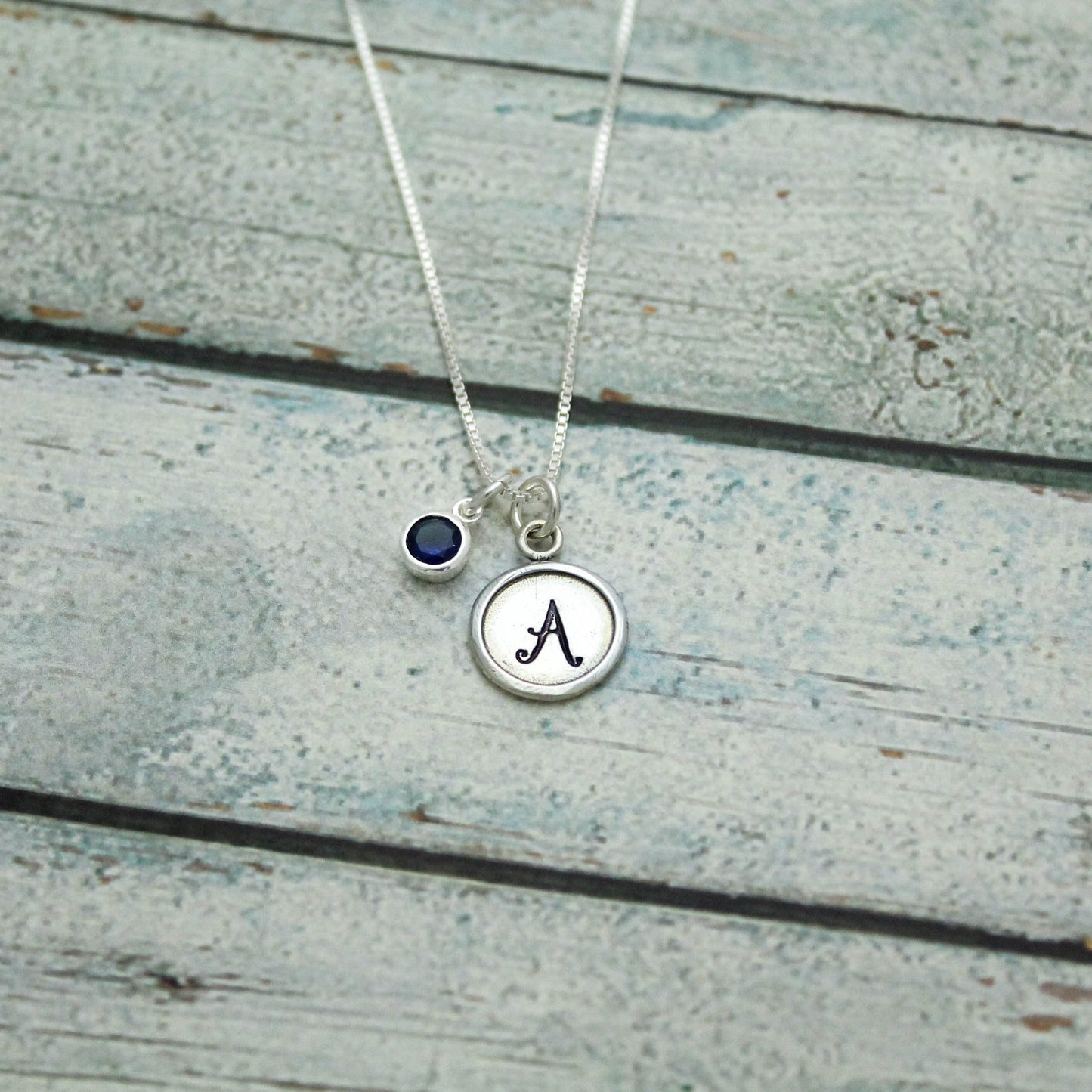 September Birthstone Initial Necklace, Sapphire Jewelry, September Birthday Gift, September Birthstone Jewelry, Wax Seal, Sterling Silver