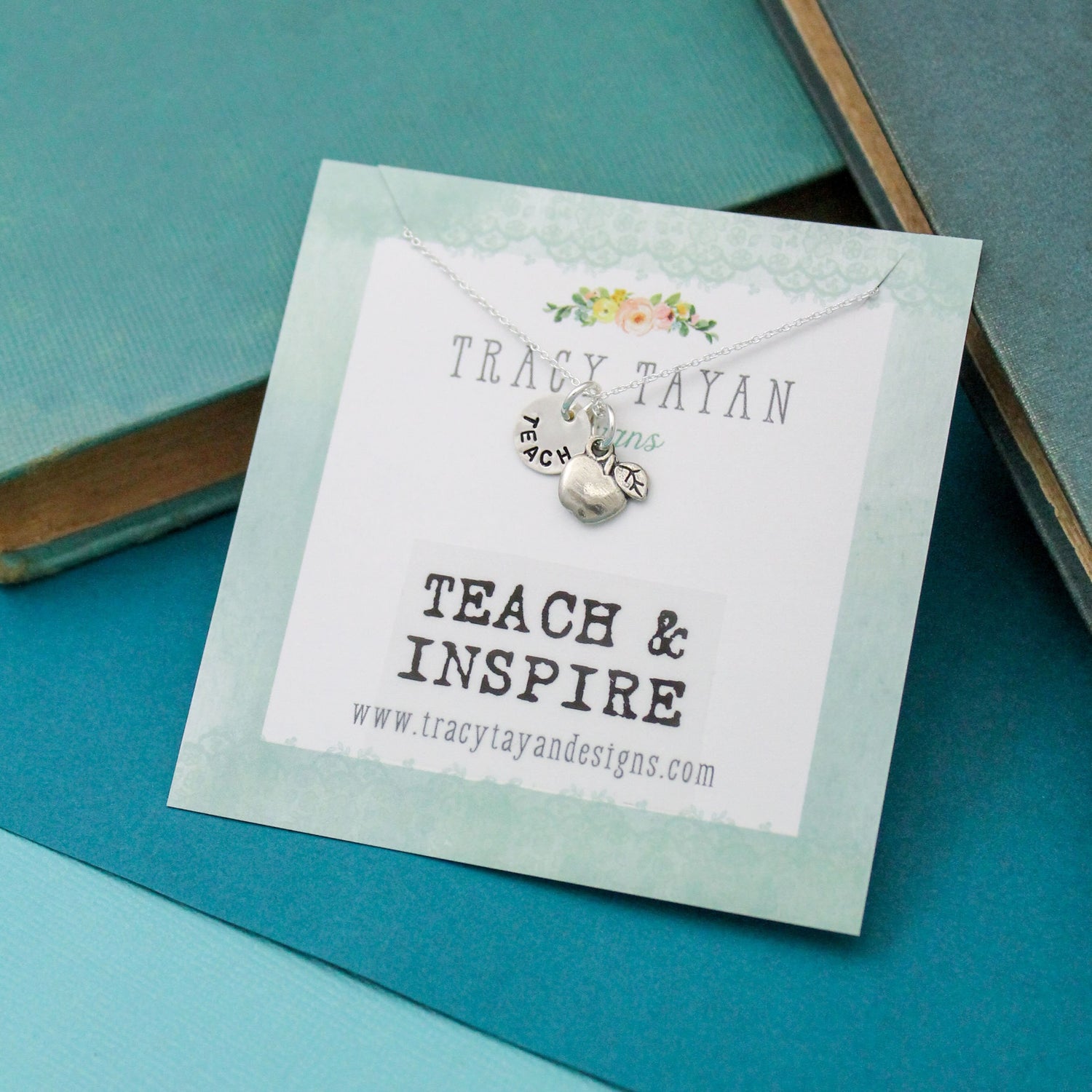 Teach & Inspire Necklace Personalized Sterling Silver, Hand Stamped Jewelry, Teacher Jewelry, Teacher Box Gift, Hand-Stamped Teacher Gift