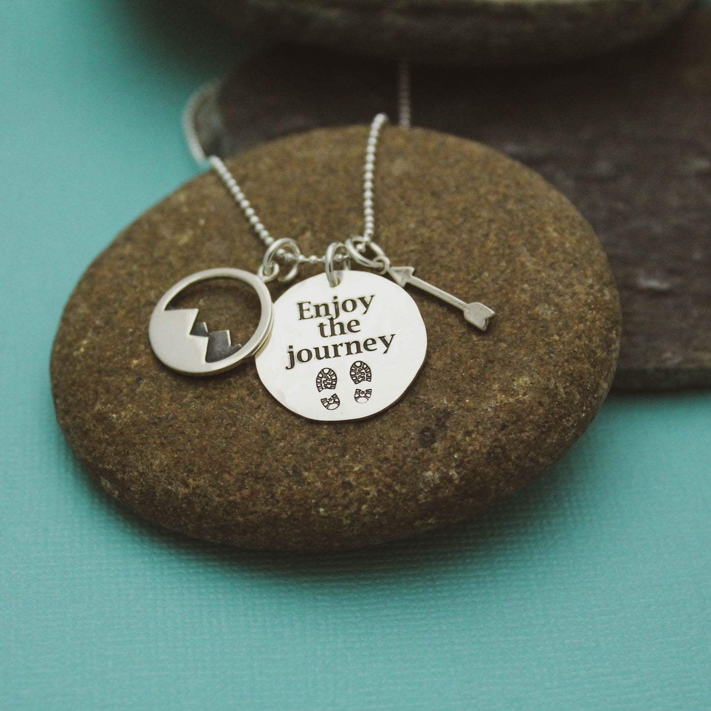 Enjoy the Journey Necklace, Hiking Necklace, Mountain Jewelry, Graduation Gift, Hand Stamped Necklace, Adventure Jewelry, Hiker Necklace