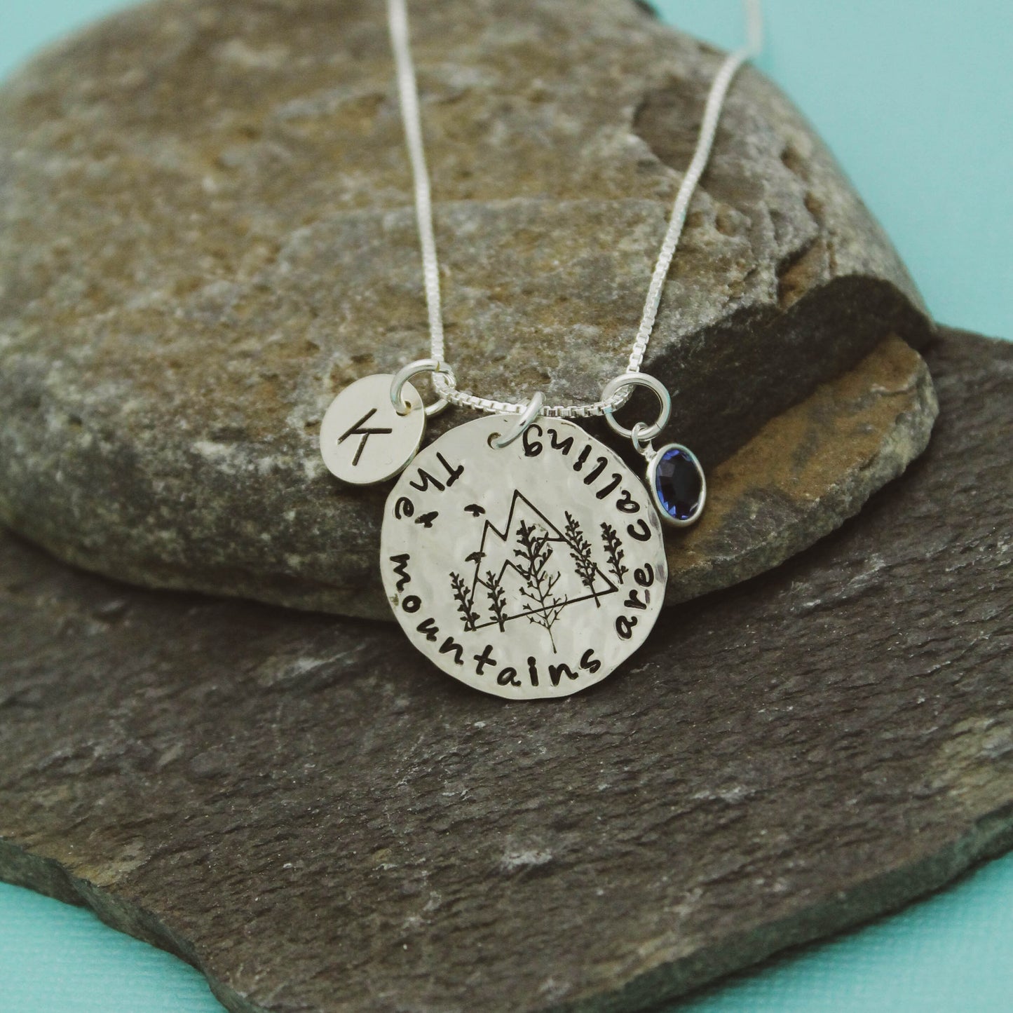 The Mountains Are Calling Necklace, Adventure Jewelry, Mountain Necklace, Outdoors Hiking Climbing Hand Stamped Jewelry, Graduation Jewelry