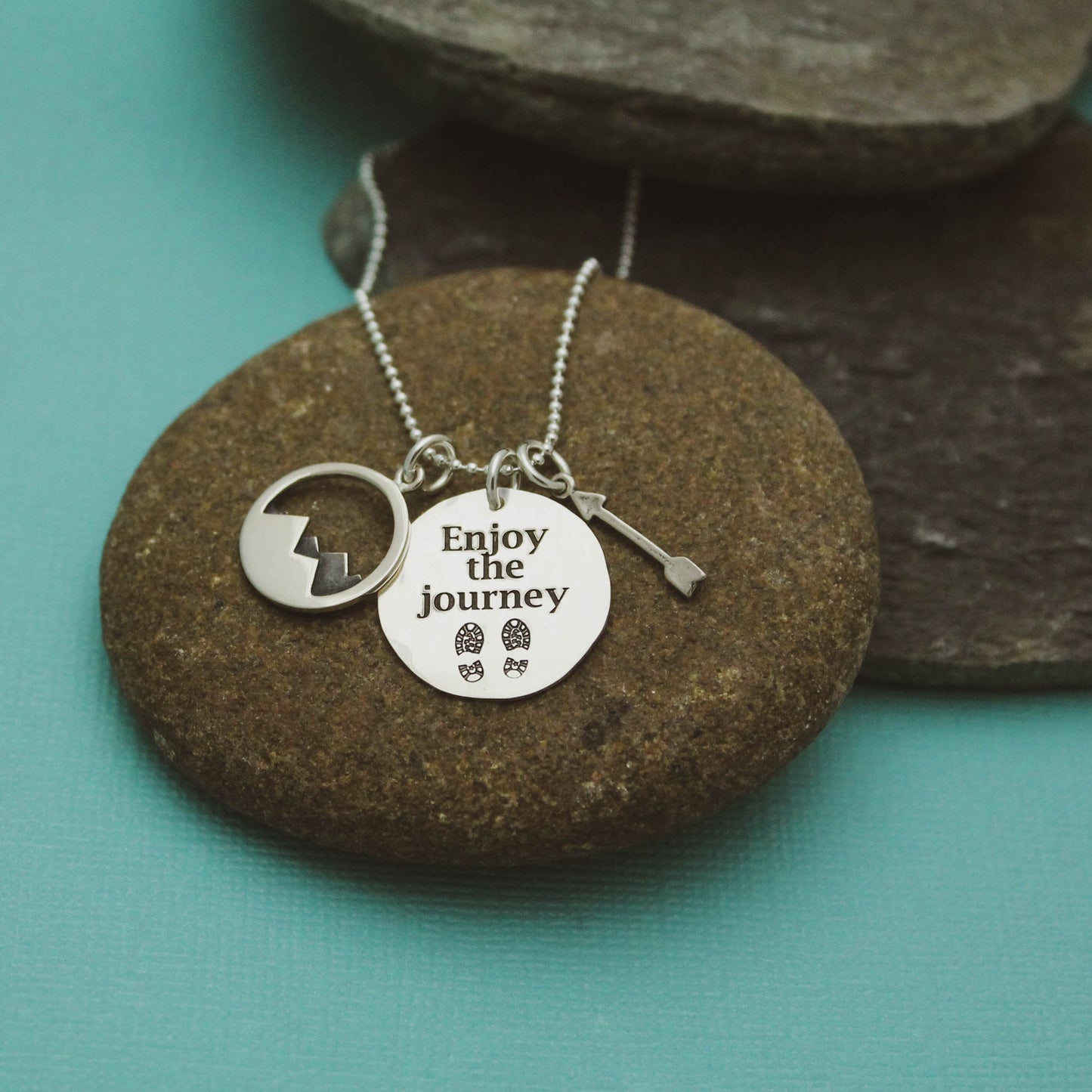 Enjoy the Journey Necklace, Hiking Necklace, Mountain Jewelry, Graduation Gift, Hand Stamped Necklace, Adventure Jewelry, Hiker Necklace