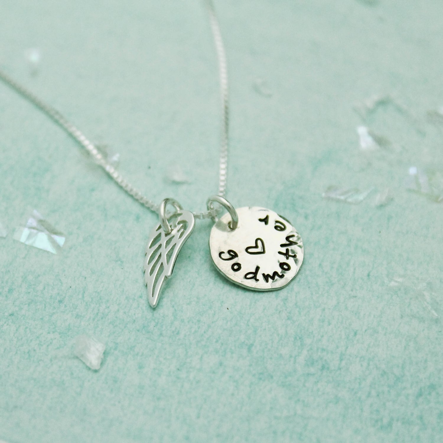 Godmother Necklace - Personalized and Hand Stamped - Cross and Angel Wing in Sterling Silver, Angel Wing Necklace, Unique Godmother Gift