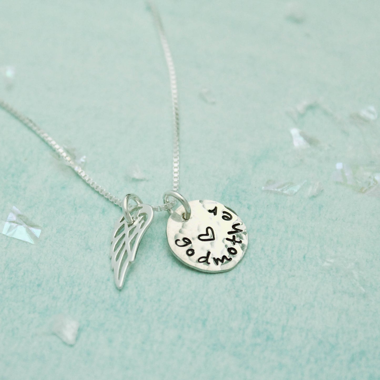 Godmother Necklace - Personalized and Hand Stamped - Cross and Angel Wing in Sterling Silver, Angel Wing Necklace, Unique Godmother Gift