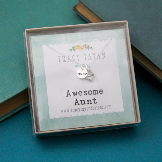 Dainty Aunt Necklace Personalized in Sterling Silver, Hand Stamped Jewelry Gift, Auntie Jewelry, Aunt Box Gift, Gifts for Aunts, Aunties