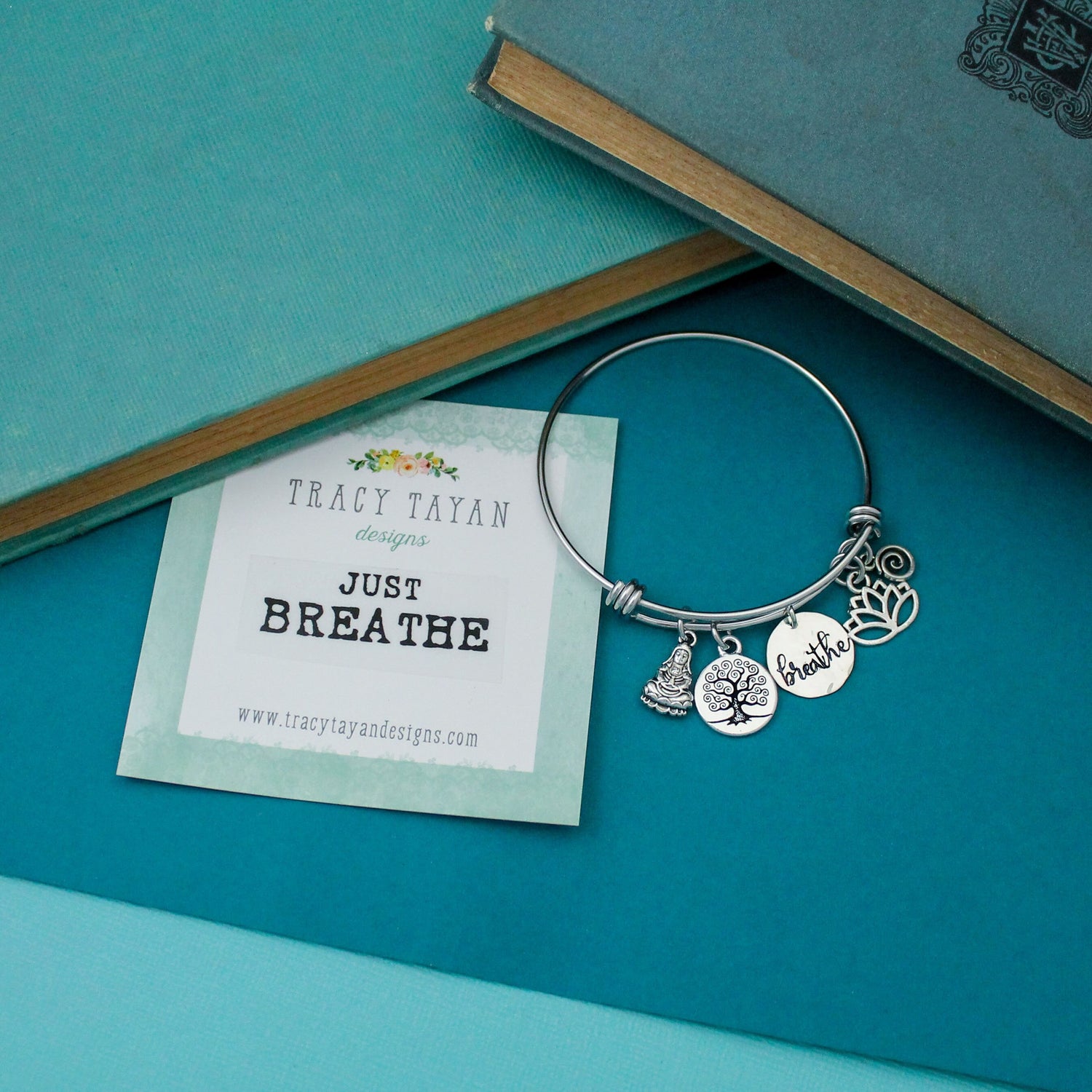 Breathe Bracelet, Just Breathe Bangle, Positive Jewelry Bracelet, Yoga Bracelet Gift, Hand Stamped Personalized Jewelry Gift, Gift for Her