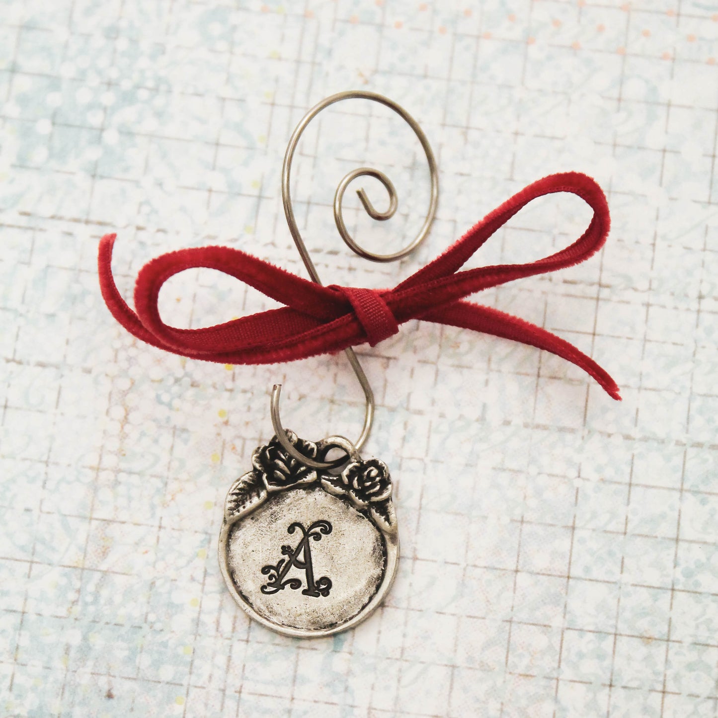 Rustic Initial Christmas Ornament,  Personalized Hand Stamped in Pewter, Initial Christmas Ornament, Unique Custom Gift Tag, Custom Ornament