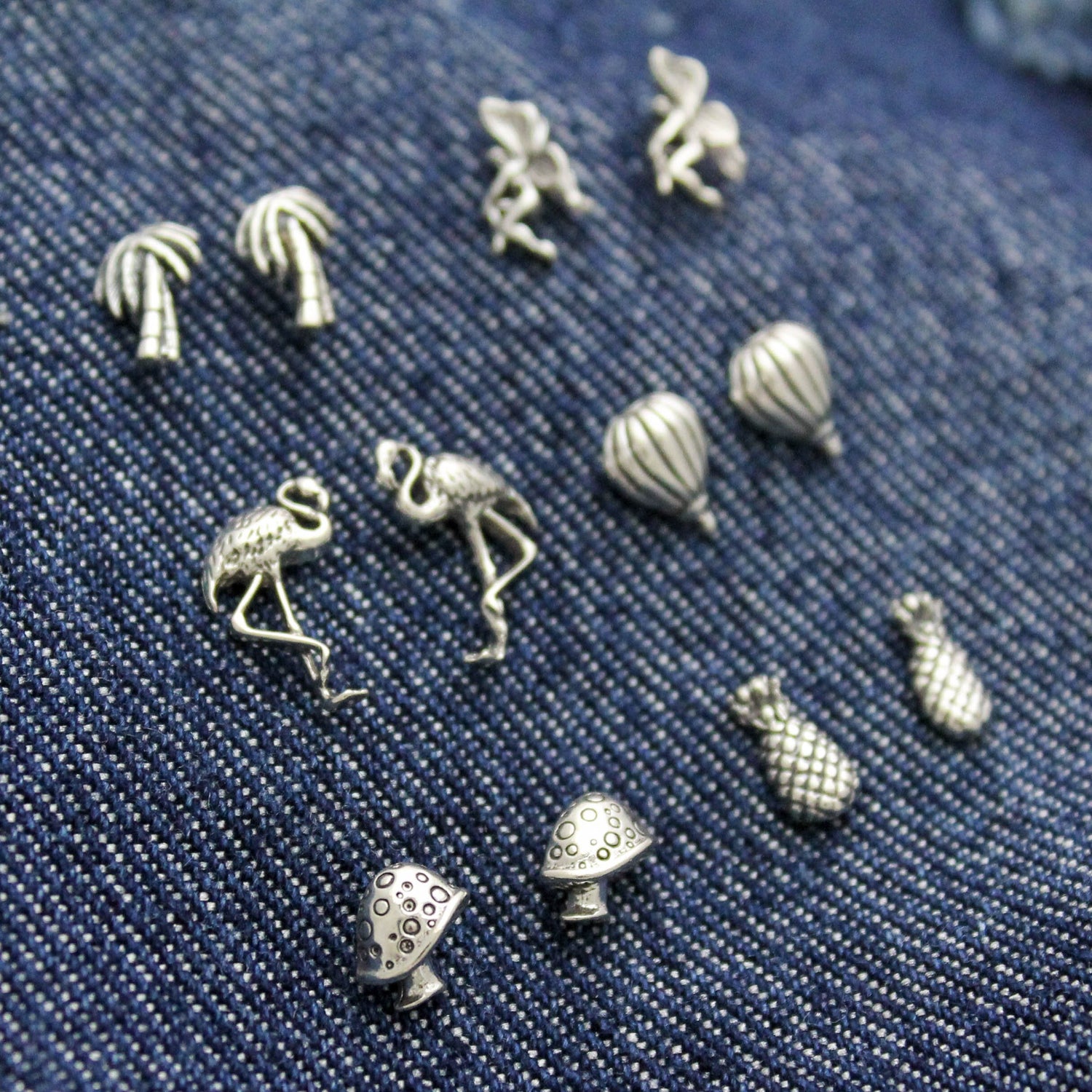 Palm Tree Studs in Sterling Silver, Mushroom, Flamingo, Fairy, Hot Air Balloon, & Pineapple Silver Stud Earrings, Gift for Her, Funky Studs
