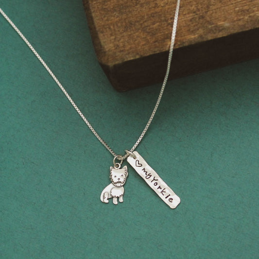 LOVE my Yorkie Necklace, Sterling Silver Yorkshire Terrier Necklace, Yorkie Lover Gift, New Pet Gift, Yorkie Dog Jewelry, Hand Stamped Dog
