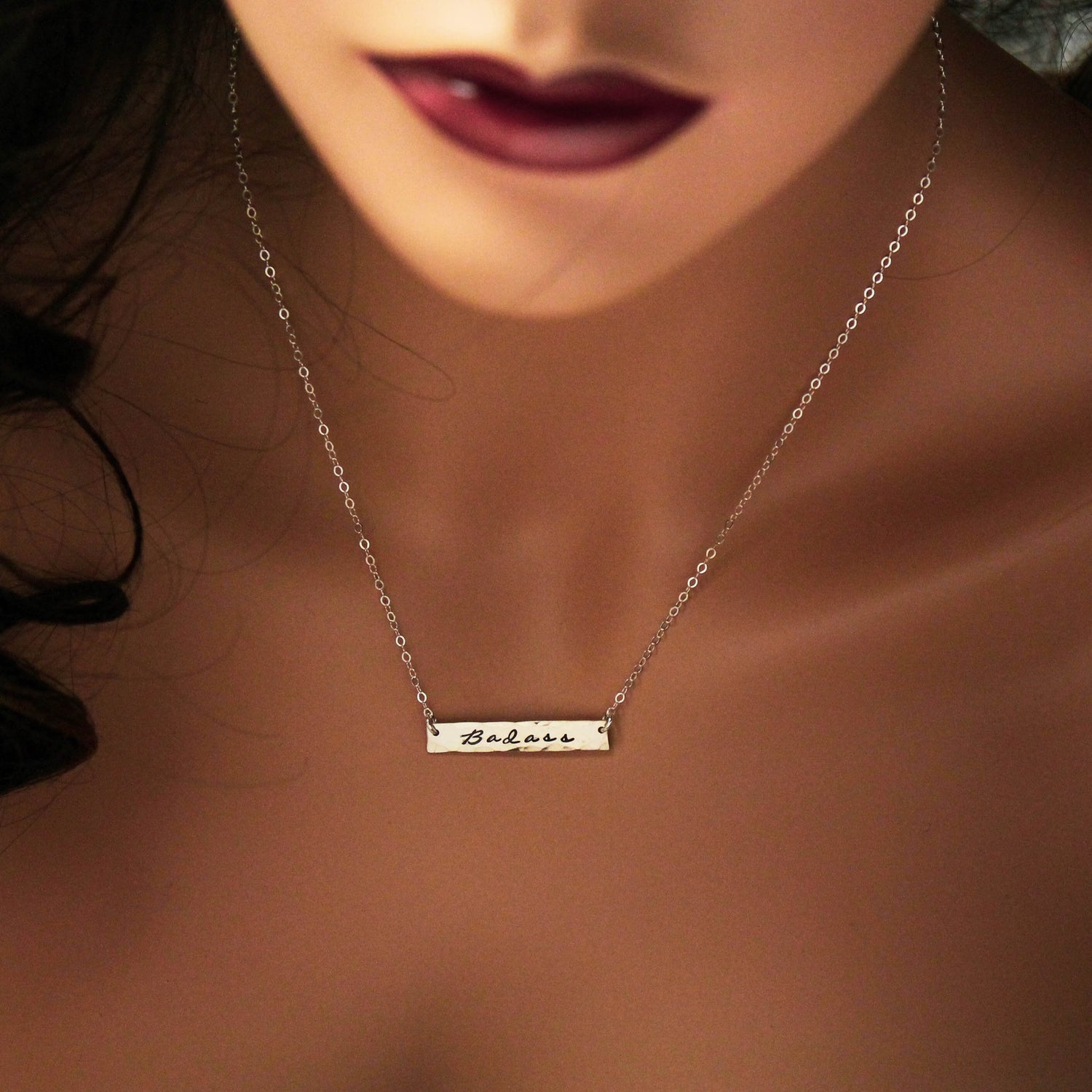 Badass Necklace in Sterling Silver, Badass, Hand Stamped Bar Necklace, Badass Bar Necklace, Curse Word Explicit Jewelry, Gift for Her