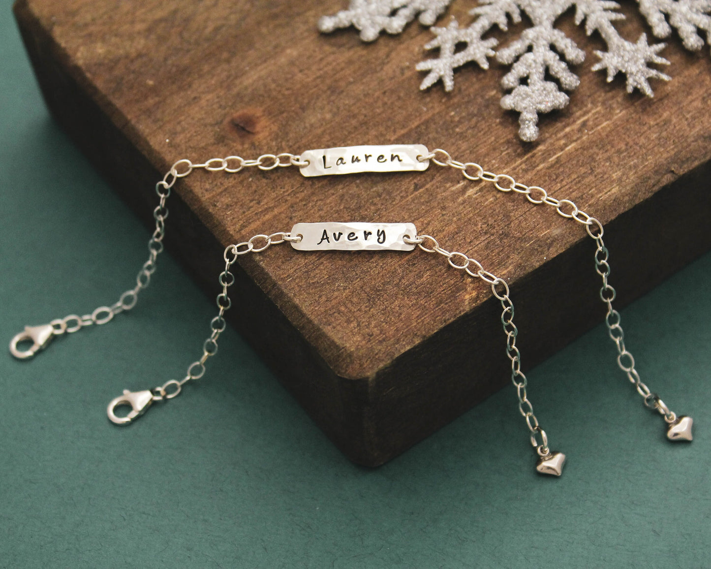 Mother Daughter Bracelet Set Personalized Hand Stamped Names Sterling Silver Jewelry, Mother's Day Gift, Mom + Daughter Gift Set