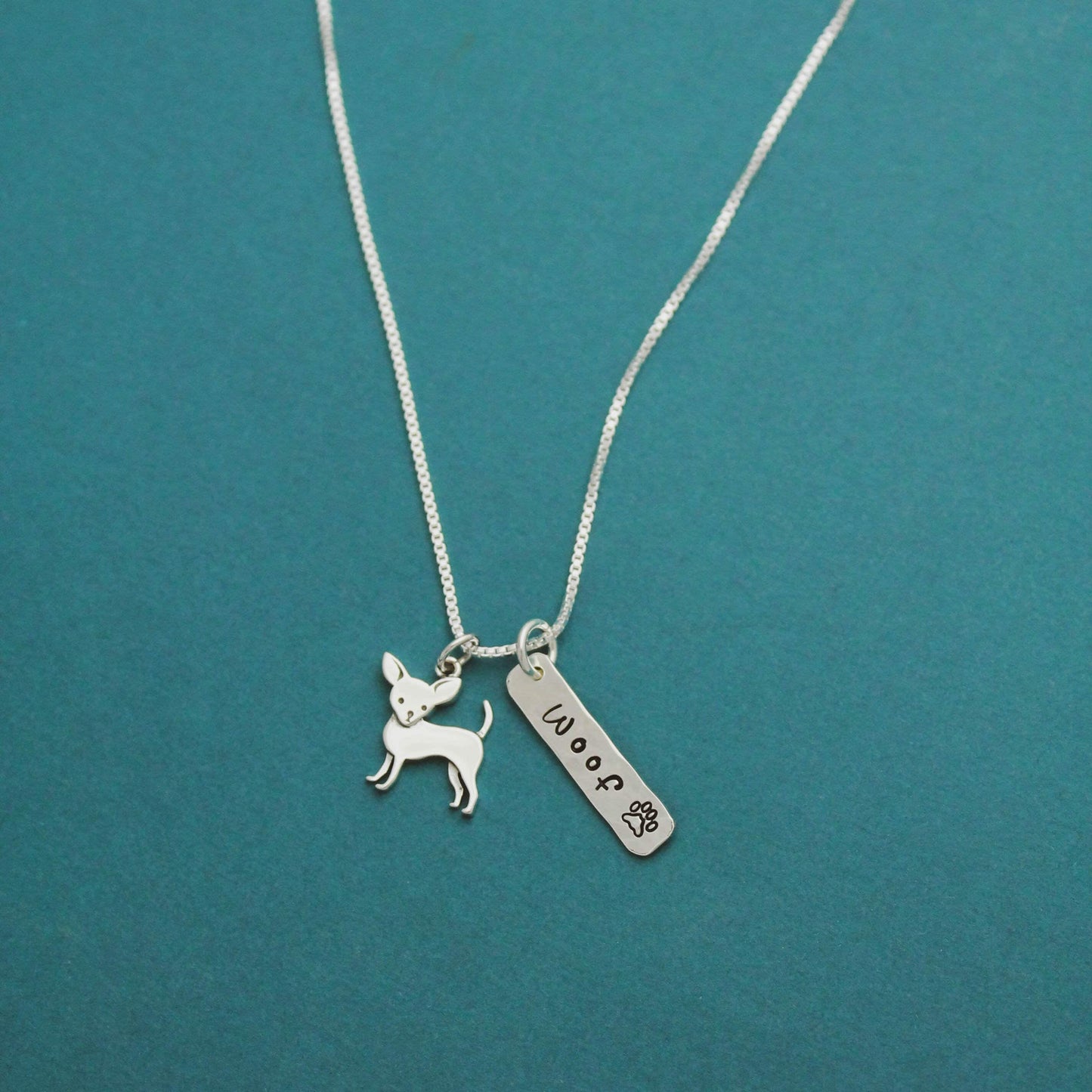 Chihuahua Necklace, Sterling Silver Chihuahua Dog Necklace, Chihuahua Lover Gift, New Pet Gift, Chihuahua Dog Jewelry, Hand Stamped Dog