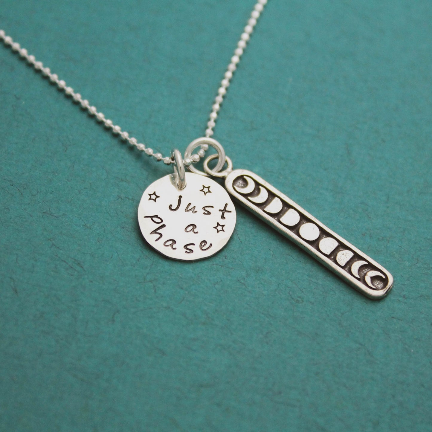Moon Phases Tag Necklace, Moon Necklace, Phases of the Moon Jewelry, Just a Phase Necklace, Moon Star Jewelry Gift for Her, Astronomy Gift